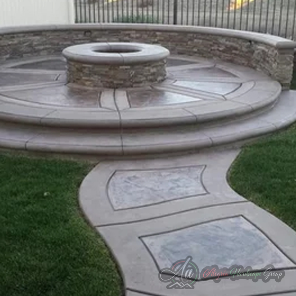 Custom outdoor living area by Alegria Hardscape Group