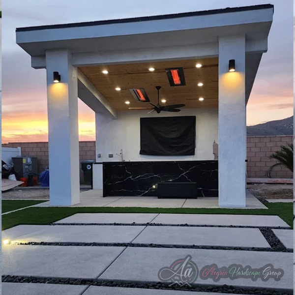 Backyard outdoor living project by Alegria Hardscape Group