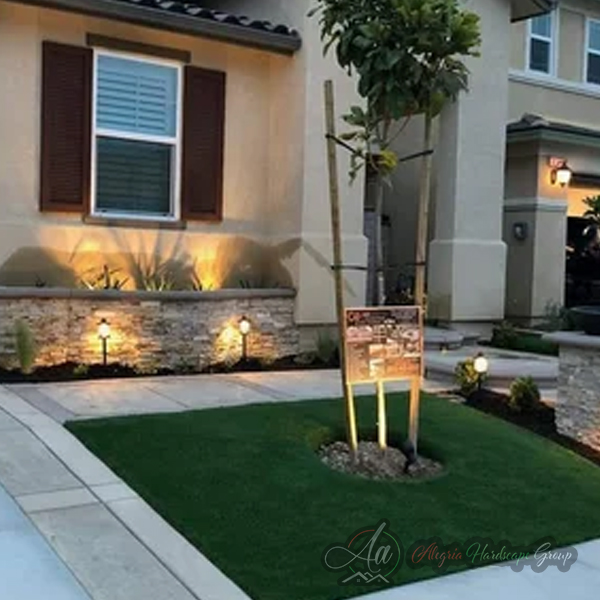 Artificial turf and landscaping project by Alegria Hardscape Group